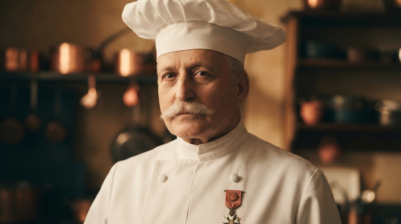 Editorial illustration for How Auguste Escoffier Built the Modern Kitchen: Brigade, Book, and the Making of a Profession