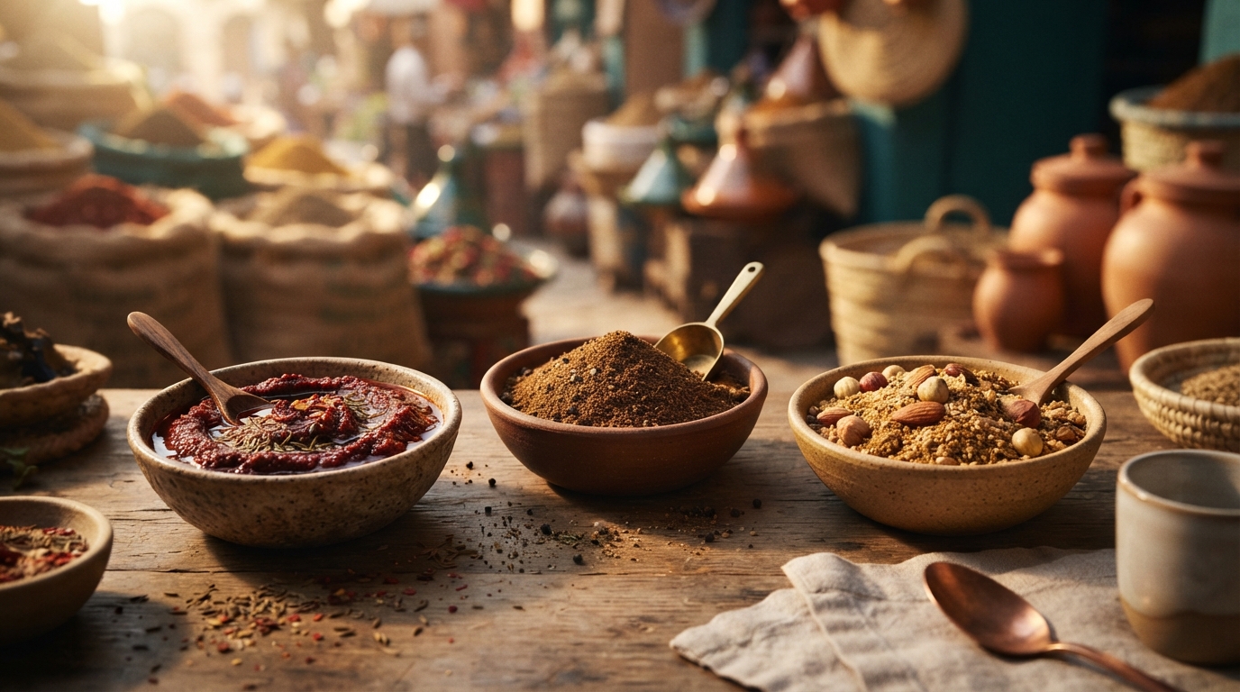Editorial illustration for Paste, Blend, or Crunch: Choosing Between Harissa, Baharat, and Dukkah