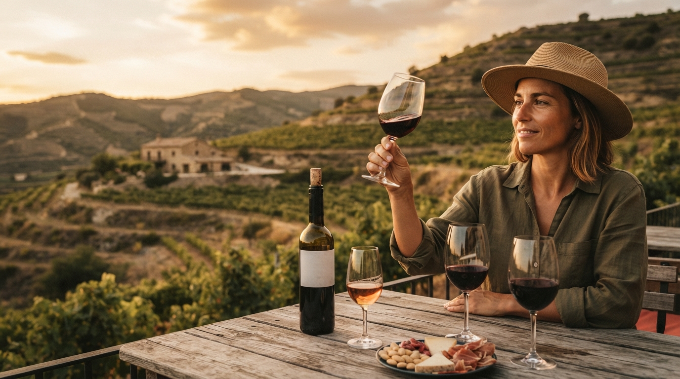 Editorial illustration for Spain Doesn't Have One Wine Country — It Has Four: How to Pick Yours