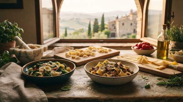 Editorial illustration for The Regional Tapestry of Italian Pasta Shapes and Their Perfect Pairings